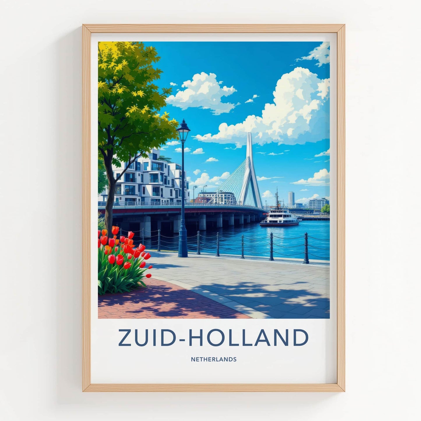 Zuid-Holland Poster - Netherlands Travel Print - Modern Bridge Waterfront Home Decor