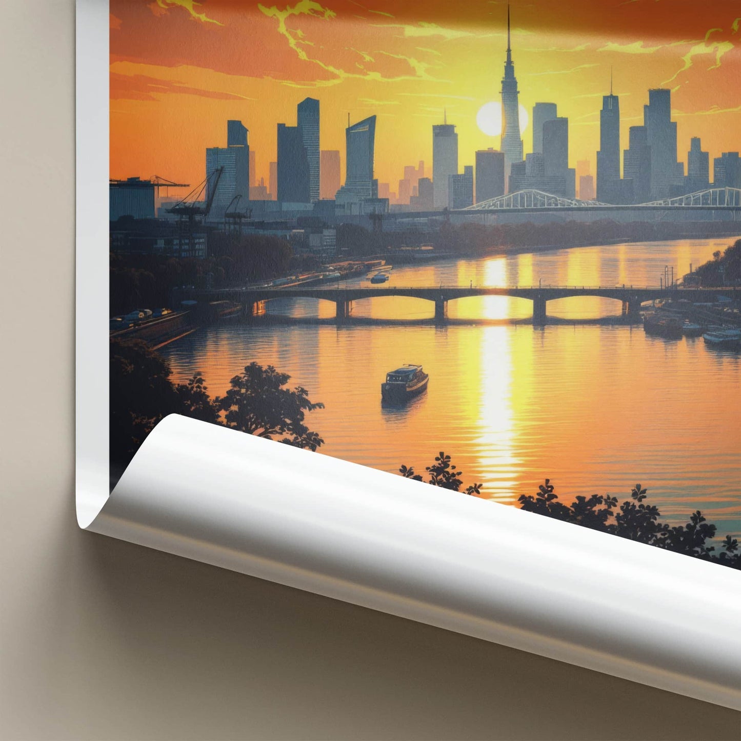 Zuid-Holland Poster - Netherlands Travel Print - Sunset City River Wall Decor