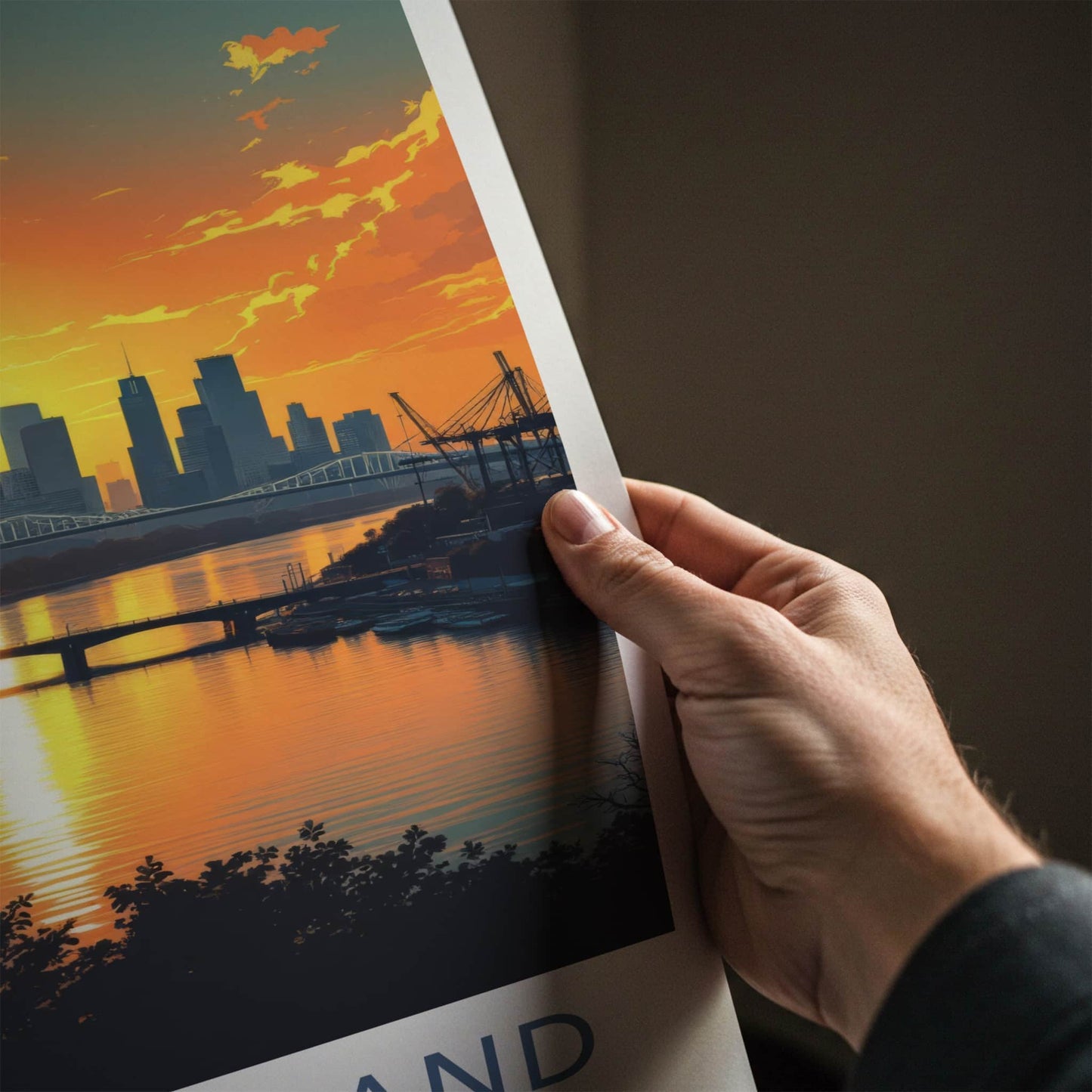 Zuid-Holland Poster - Netherlands Travel Print - Sunset City River Wall Decor