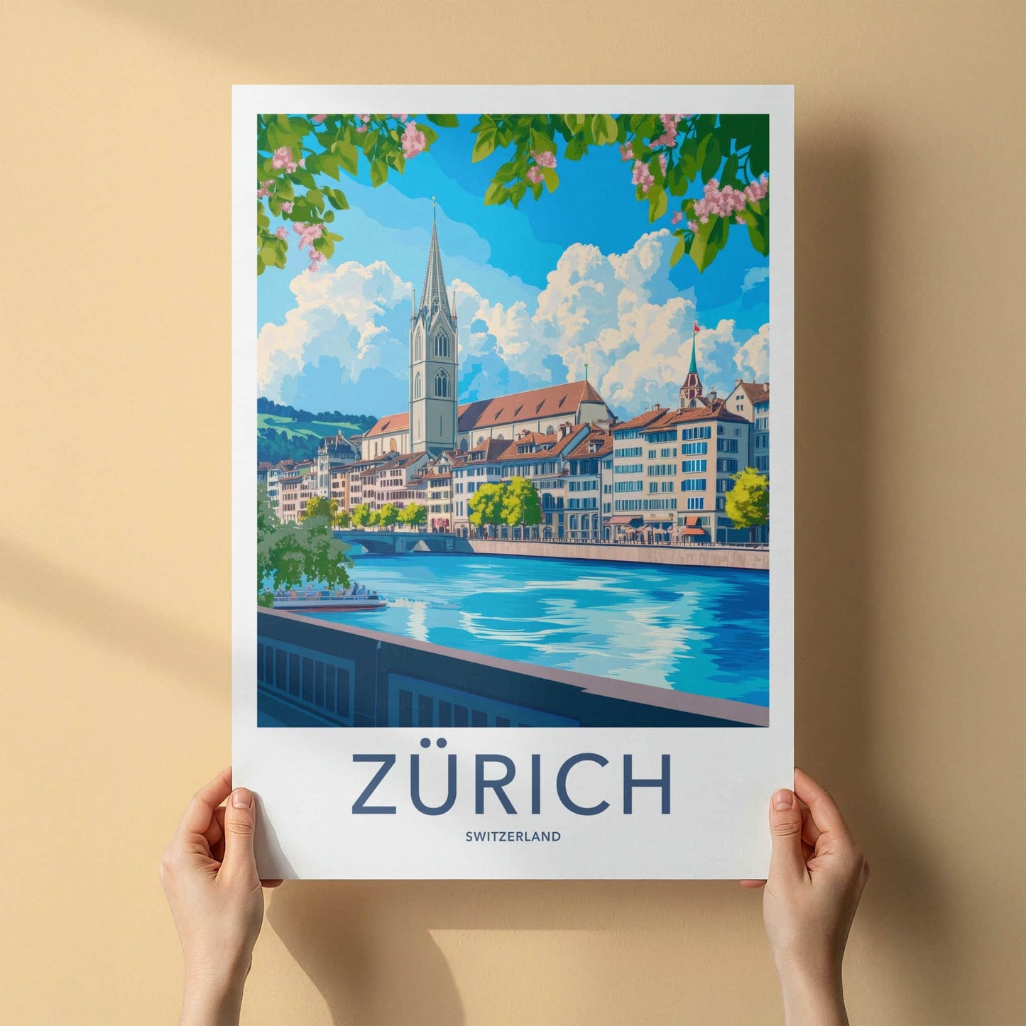Zurich Poster - Switzerland Travel Art - Blossom River City Home Decor