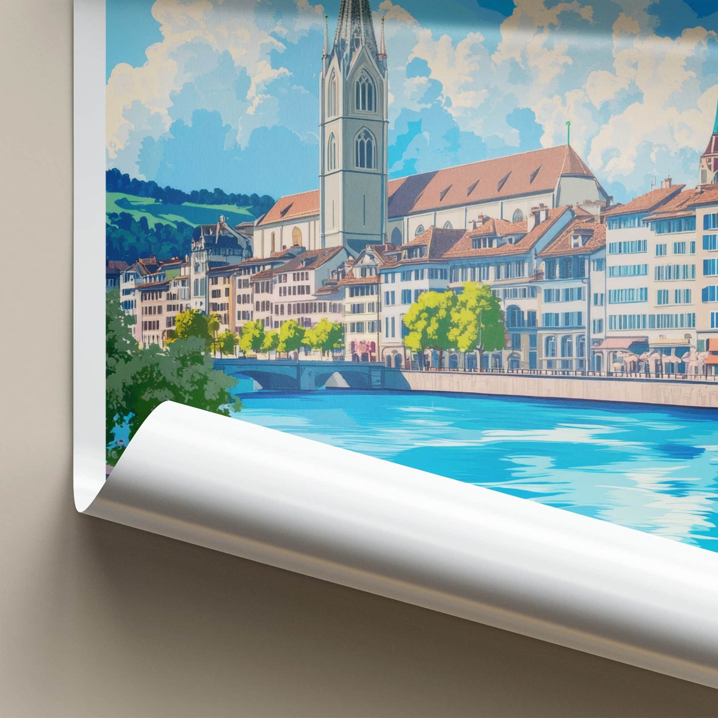 Zurich Poster - Switzerland Travel Art - Blossom River City Home Decor