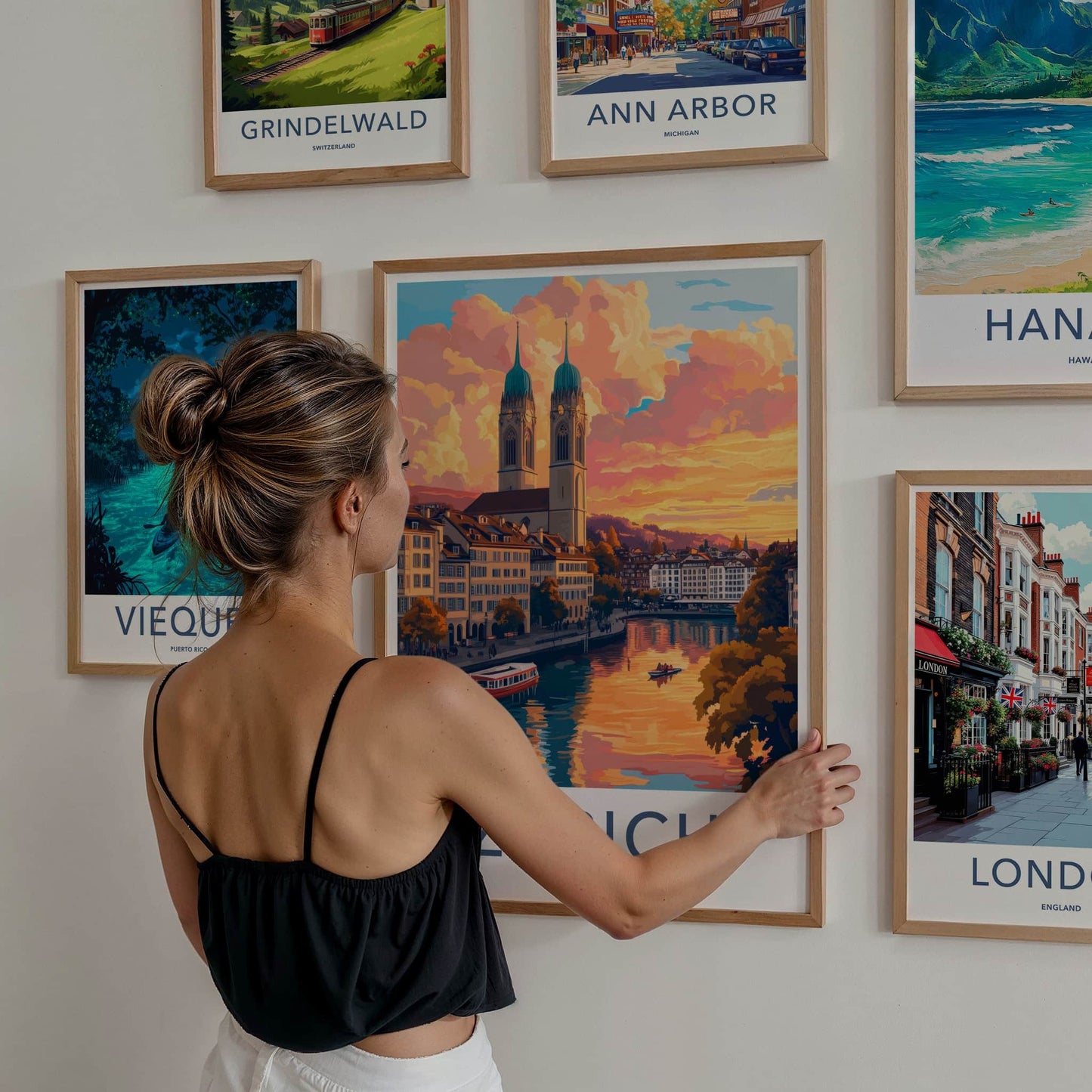 Zurich Poster - Switzerland Travel Art - City River Sunset Home Decor