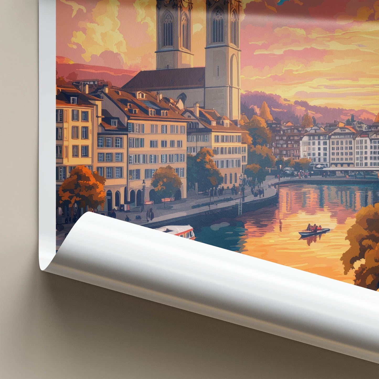 Zurich Poster - Switzerland Travel Art - City River Sunset Home Decor
