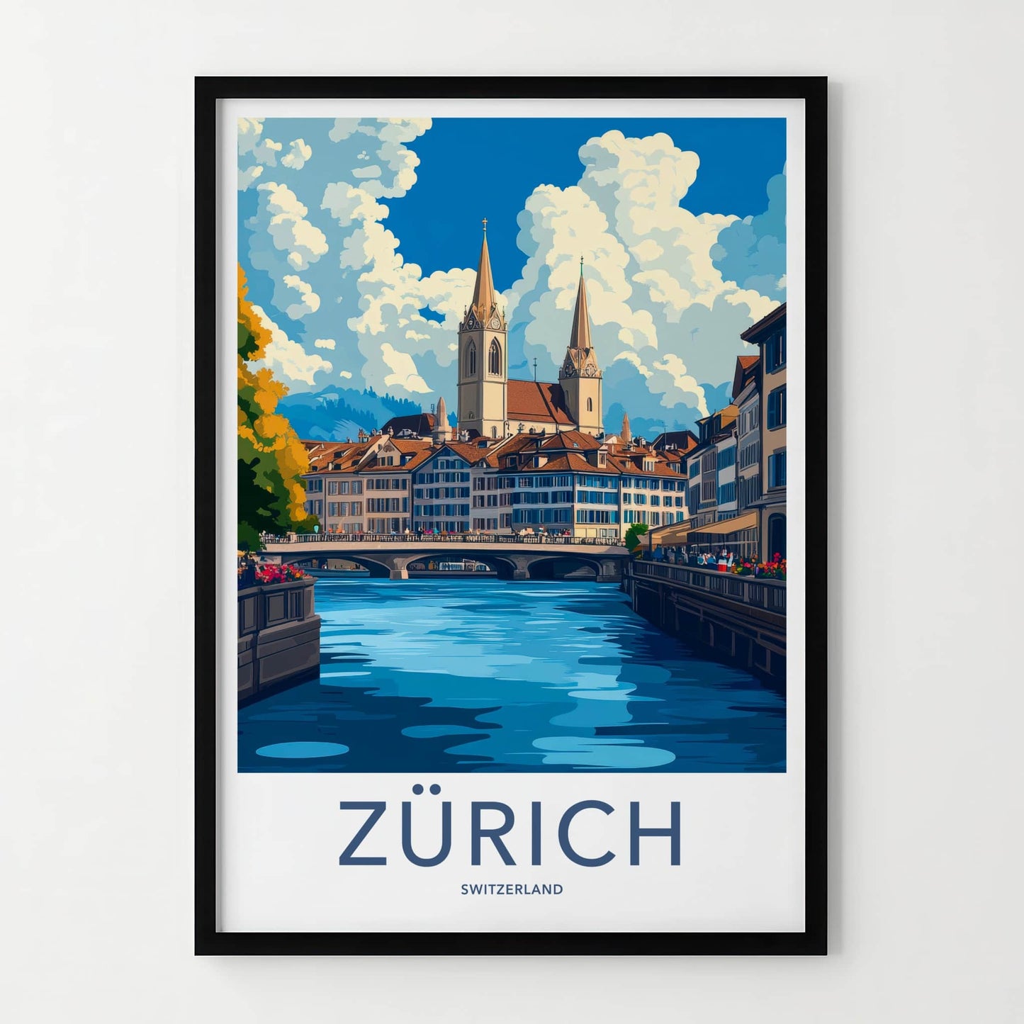 Zurich Poster - Switzerland Travel Art - Historic Riverfront City Wall Decor