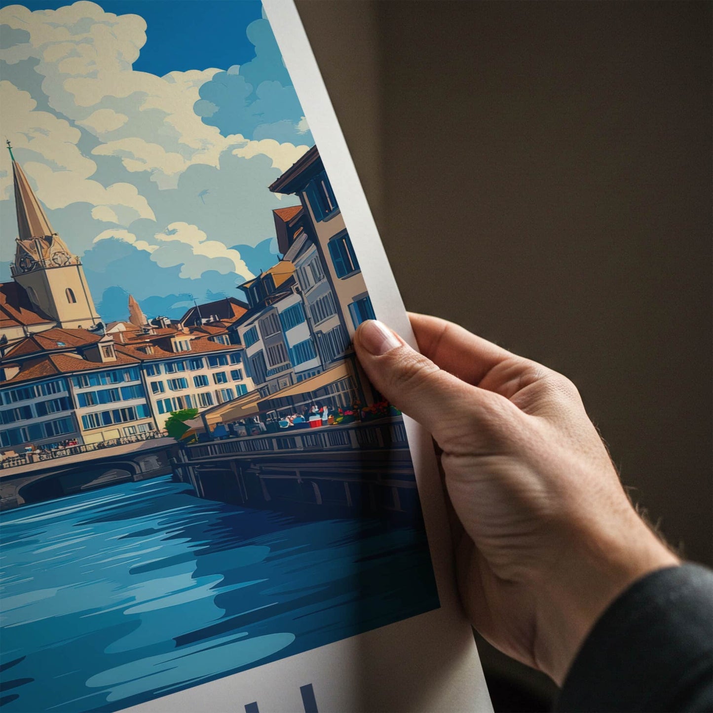 Zurich Poster - Switzerland Travel Art - Historic Riverfront City Wall Decor
