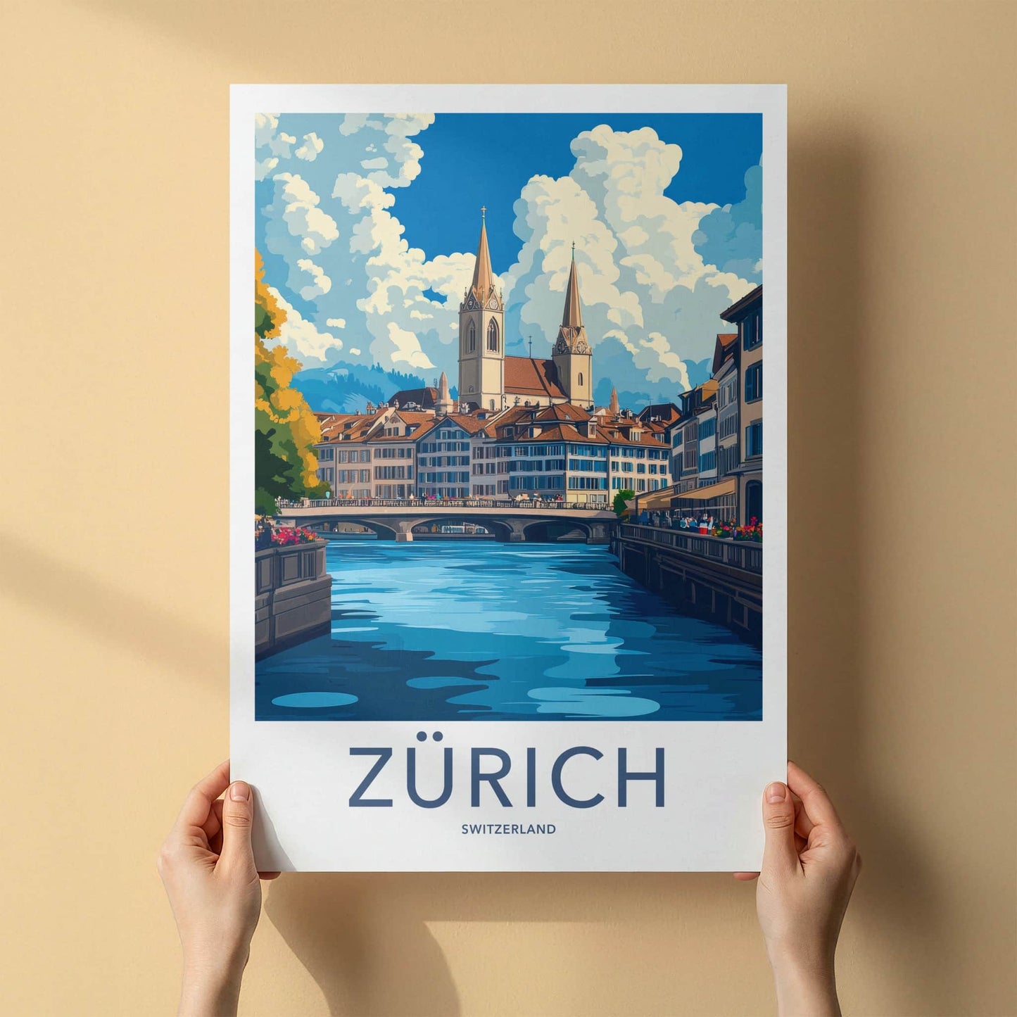 Zurich Poster - Switzerland Travel Art - Historic Riverfront City Wall Decor