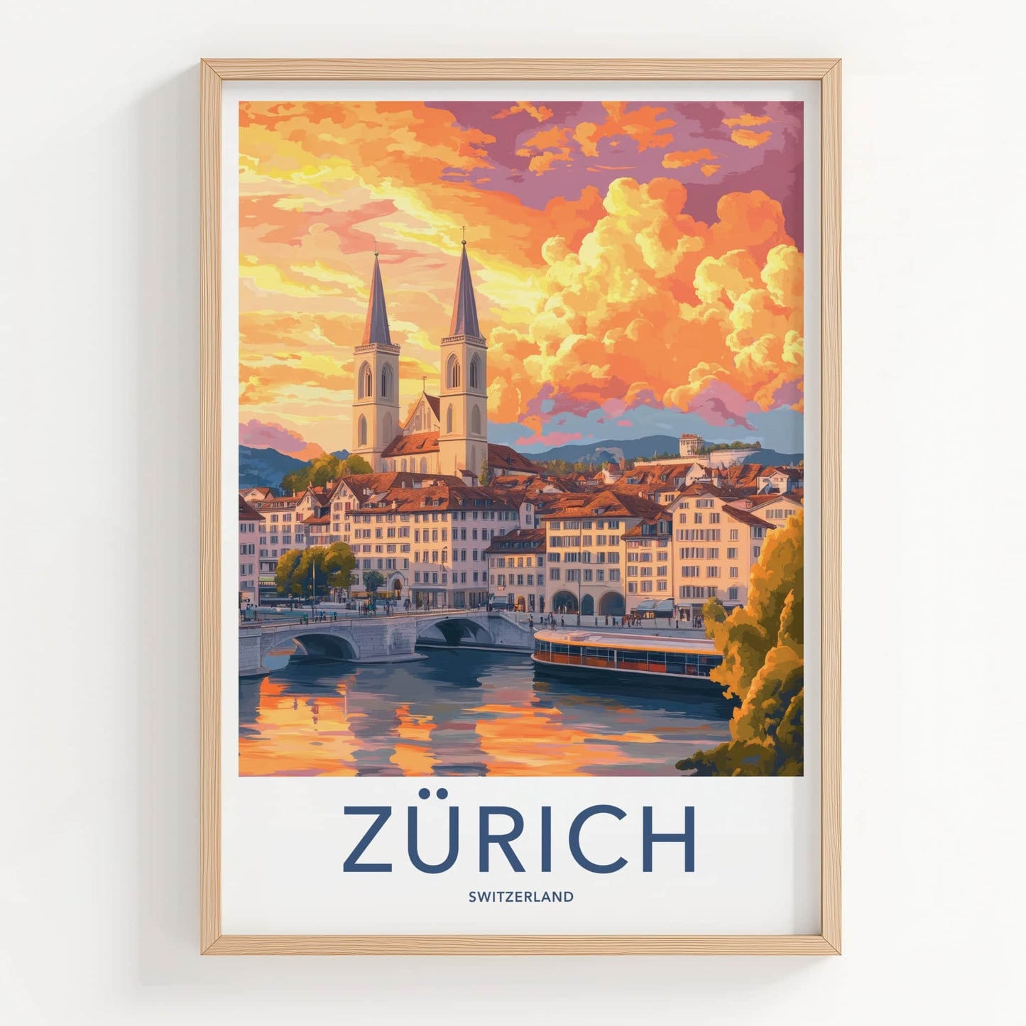 Zurich Poster - Switzerland Travel Art - Vibrant City Reflection Home Decor