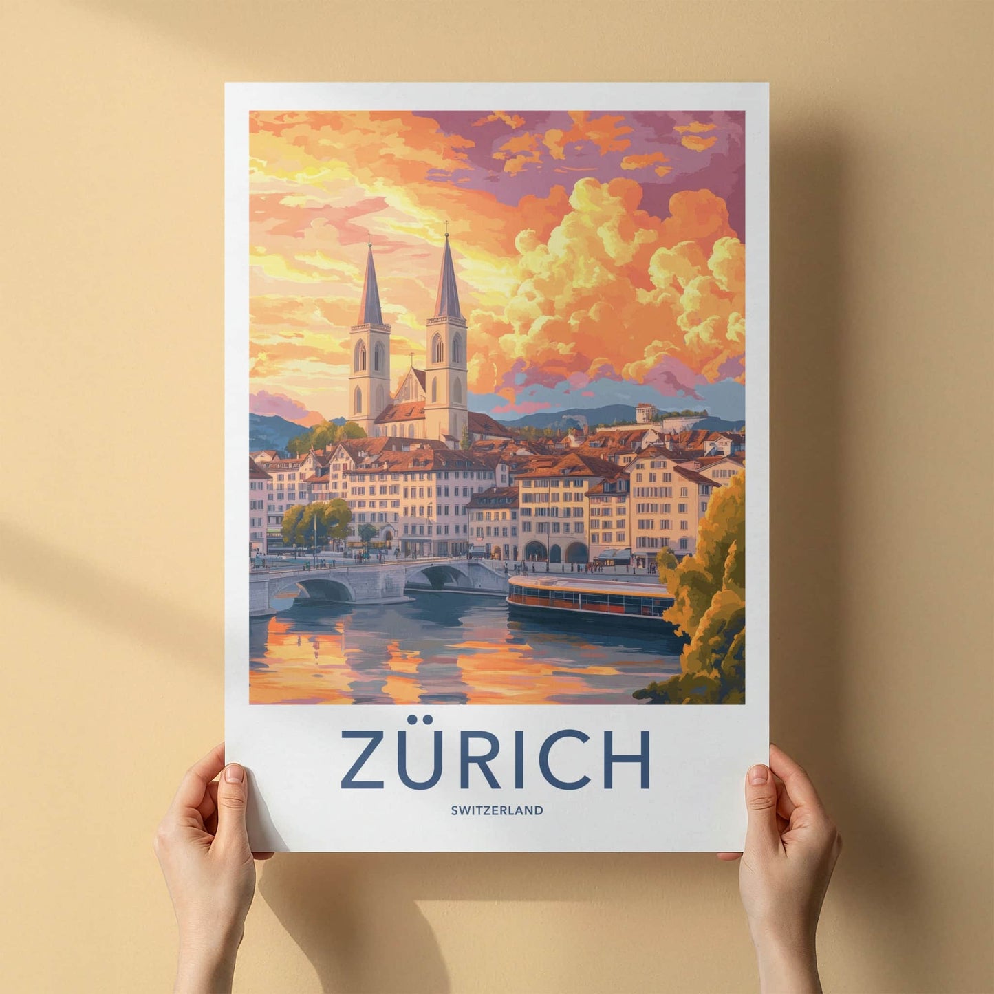 Zurich Poster - Switzerland Travel Art - Vibrant City Reflection Home Decor