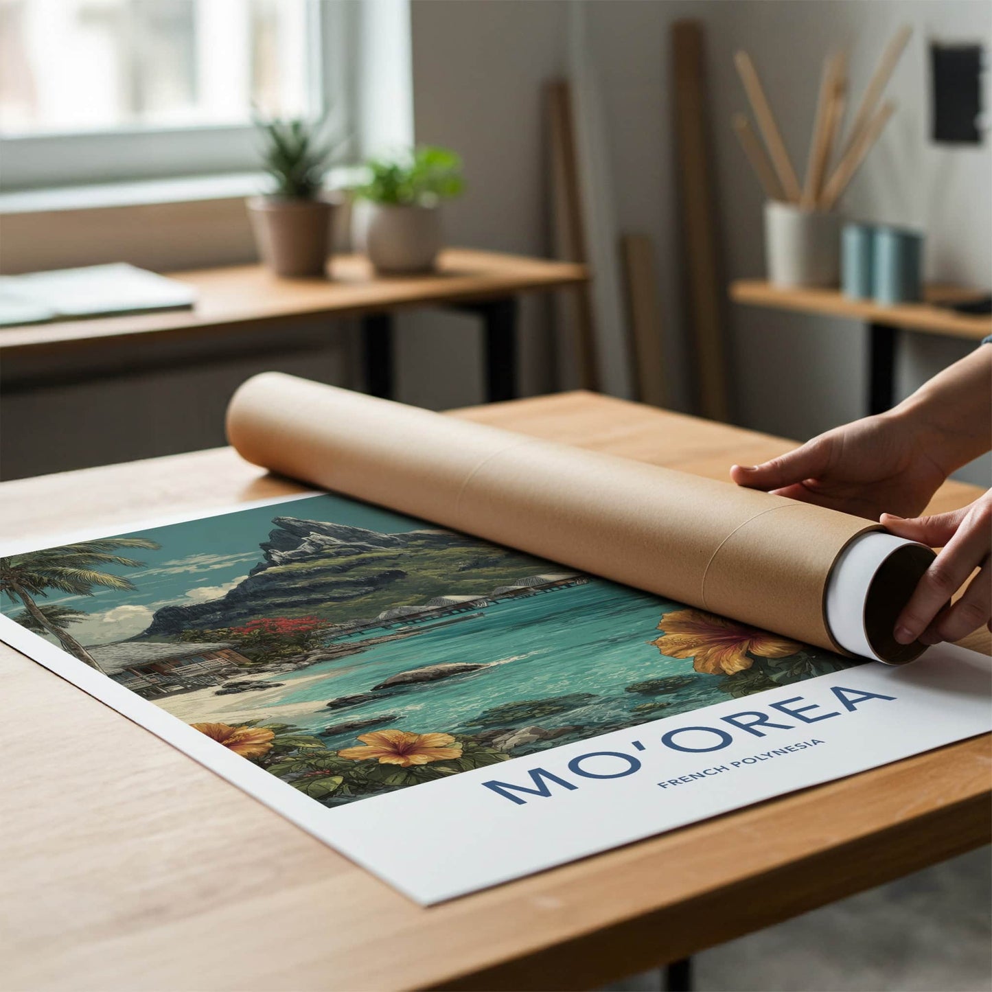 Moorea Poster - French Polynesia Overwater Bungalows Travel Art