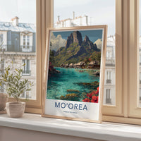Mo'orea Poster French Polynesia Overwater Bungalows Travel Art