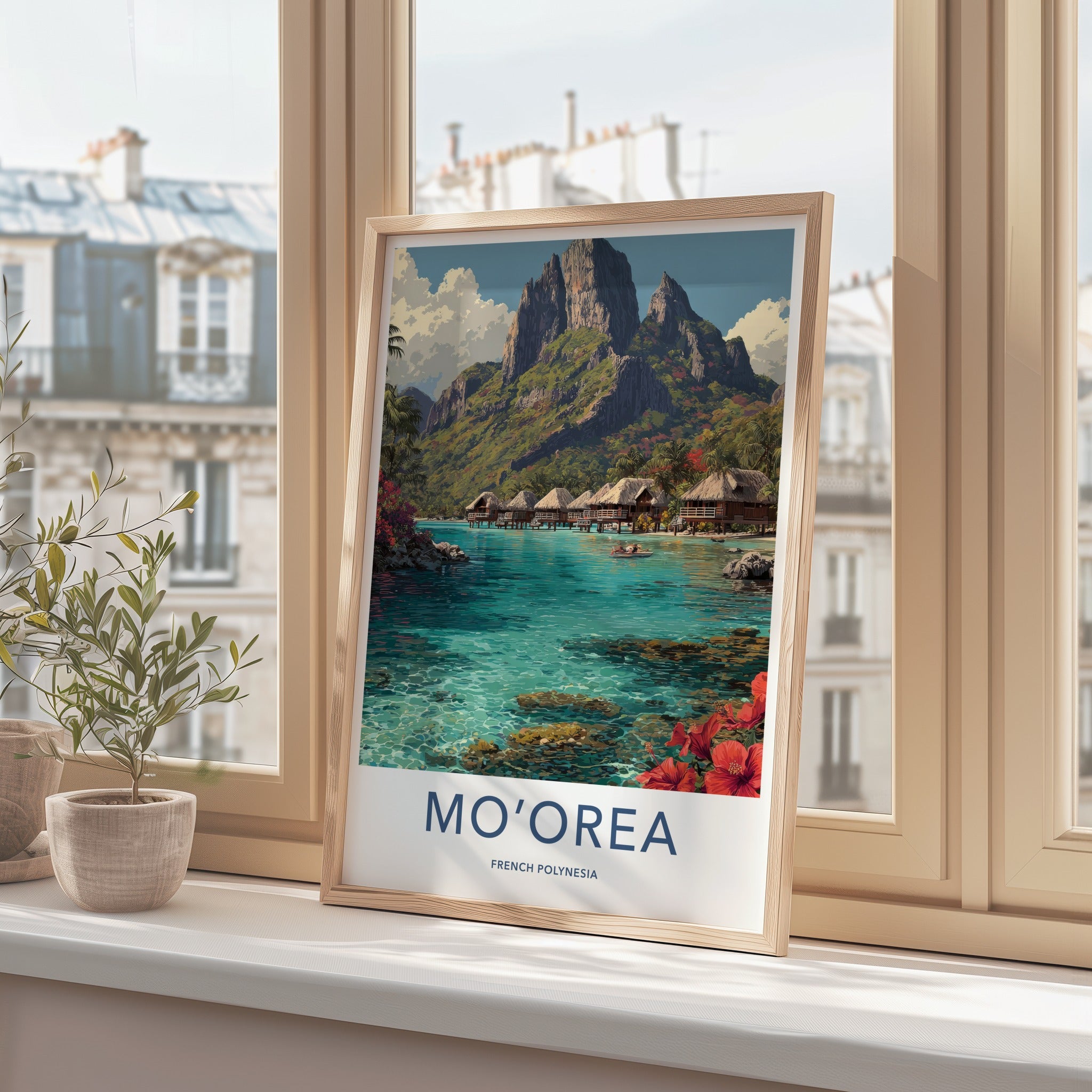 Mo'orea Poster French Polynesia Overwater Bungalows Travel Art