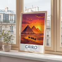 Cairo Poster - Egypt Travel Art - Golden Pyramids Sunset Home Decor