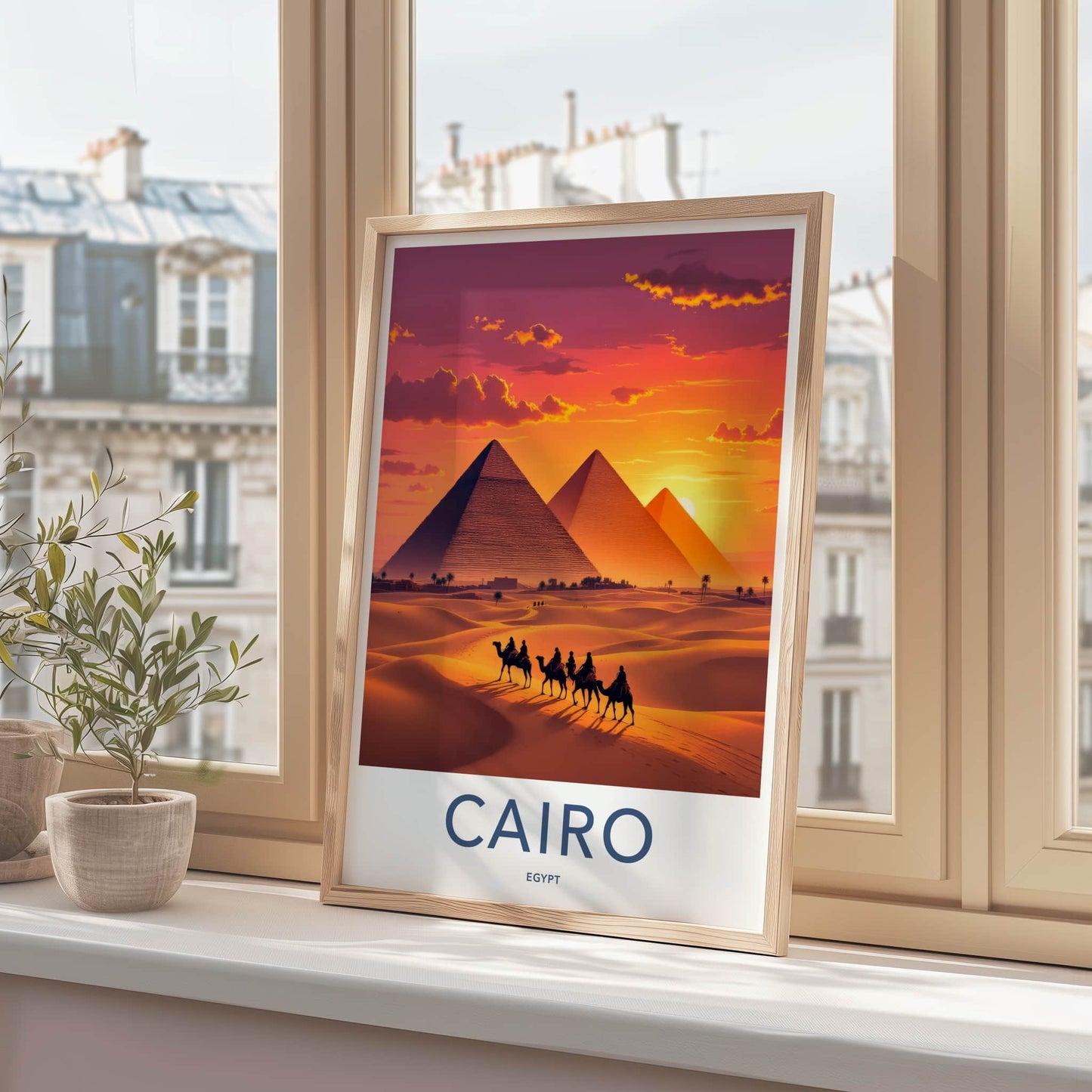 Cairo Poster - Egypt Travel Art - Golden Pyramids Sunset Home Decor