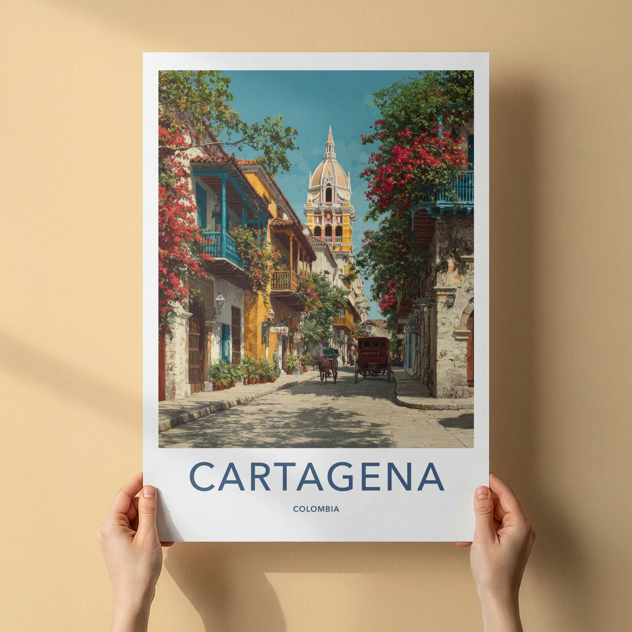 Cartagena Poster Colombia Travel Horse Carriage Art