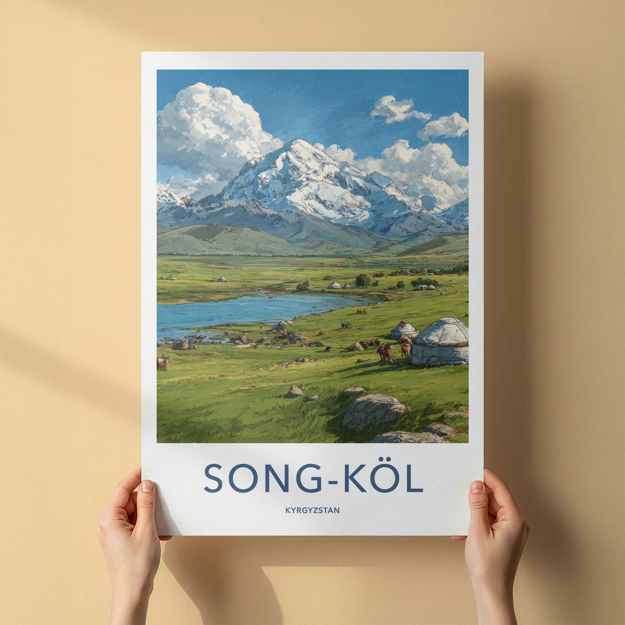 Song Kol Poster - Kyrgyzstan Lake Yurts Mountains