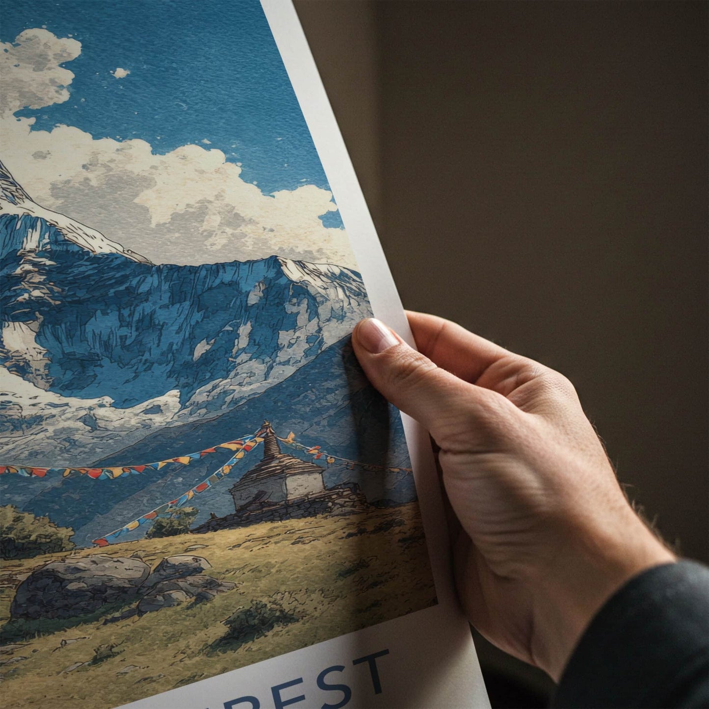 Mount Everest Poster Nepal Travel Print Ancient Stupas