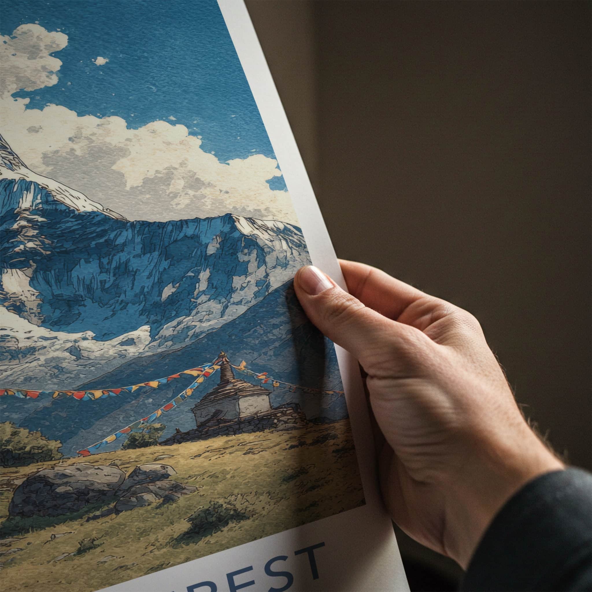 Mount Everest Poster Nepal Travel Print Ancient Stupas