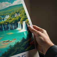 Plitvice Poster - Croatia Art Print - Layered Turquoise Waterfalls Home Decor