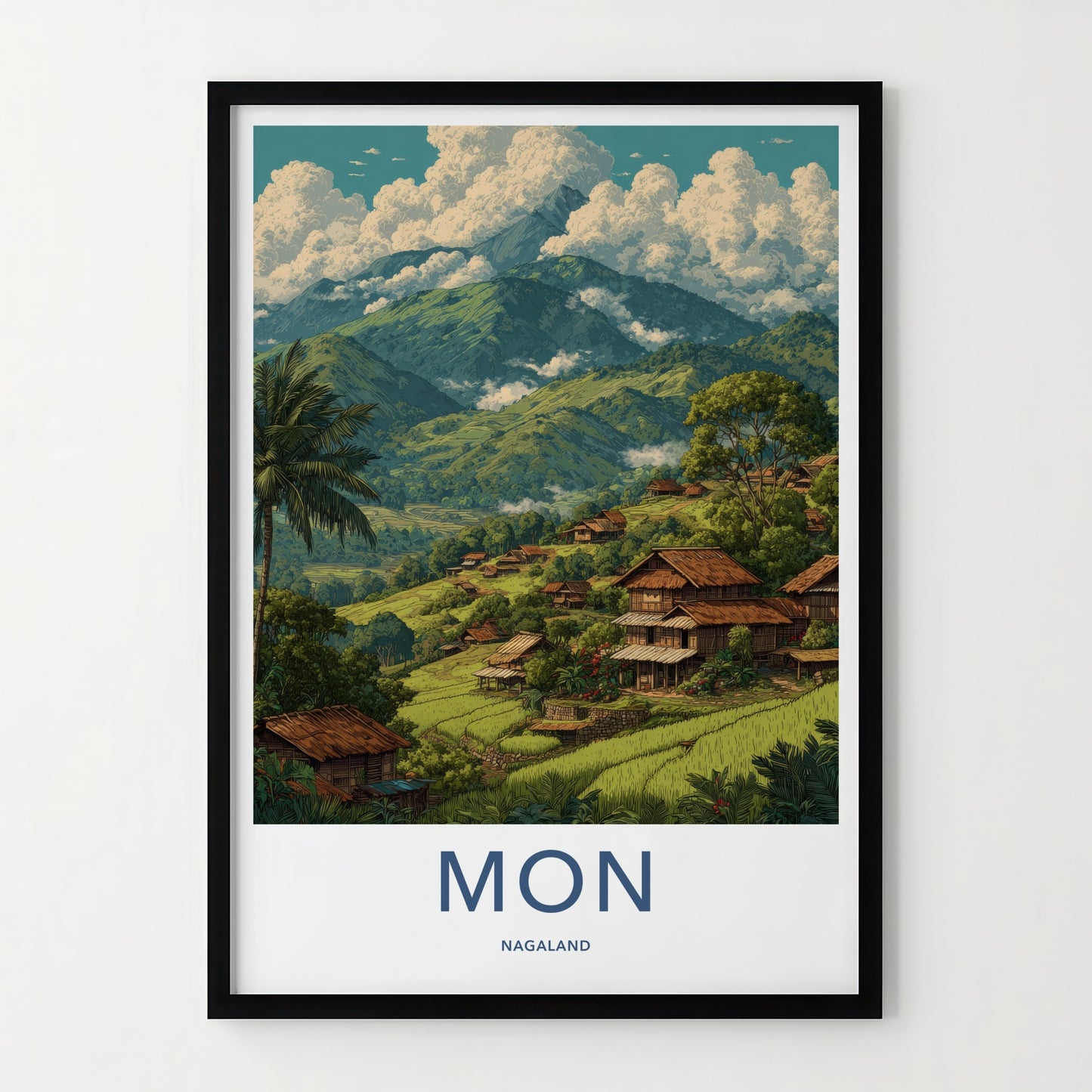 Mon Poster - India Nagaland Hillside Village Art