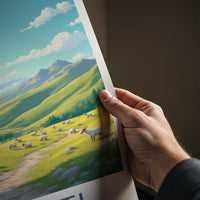 Tusheti Poster - Georgia Travel Art - Grazing Mountain Valley Home Decor
