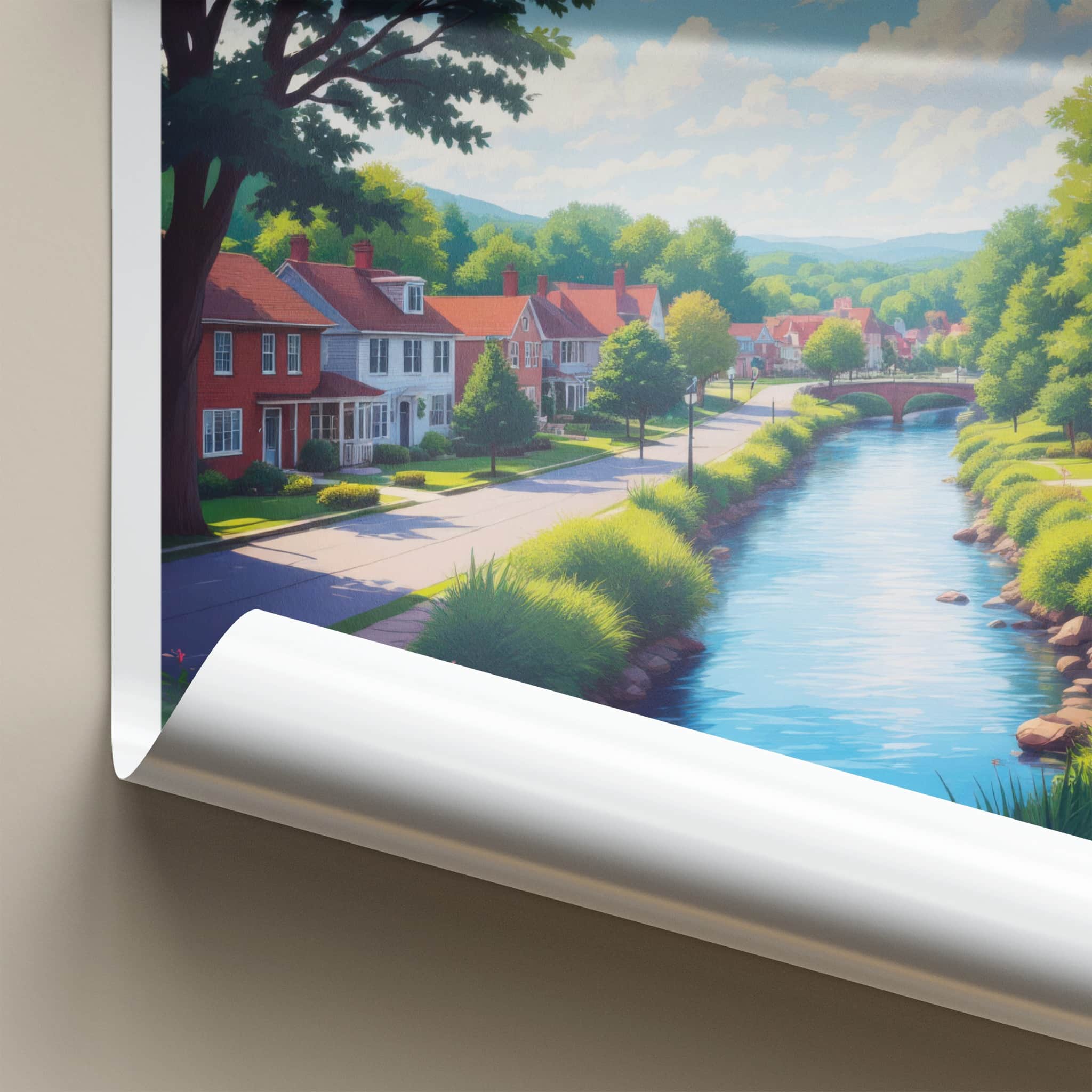 Dexter Poster - Michigan Art Print - Peaceful River Village Home Decor