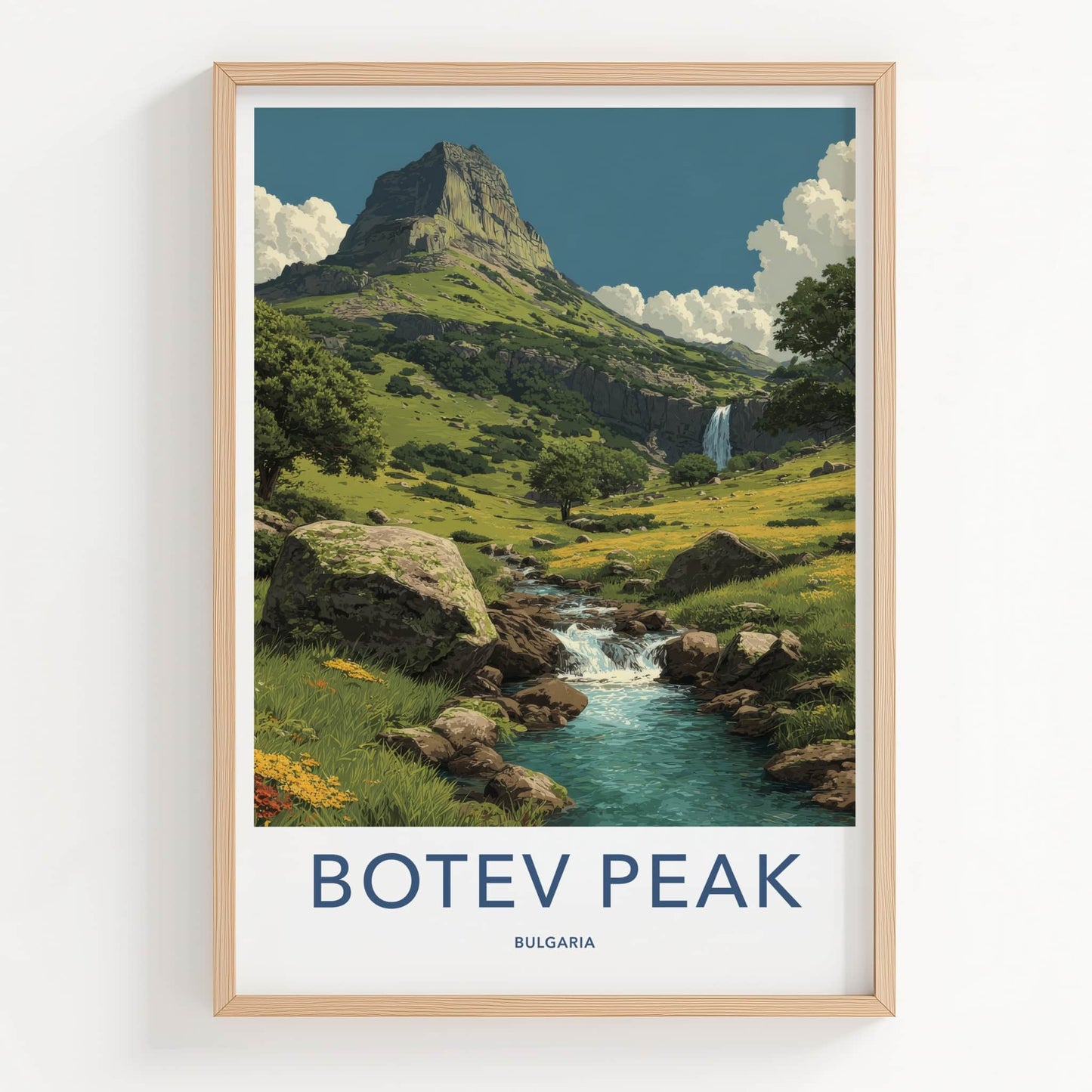 Botev Peak Poster - Bulgaria Hillside River Waterfall