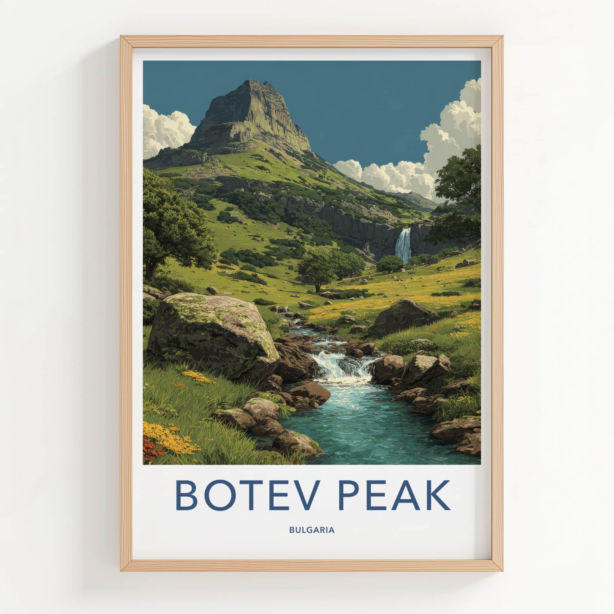 Botev Peak Poster - Bulgaria Hillside River Waterfall