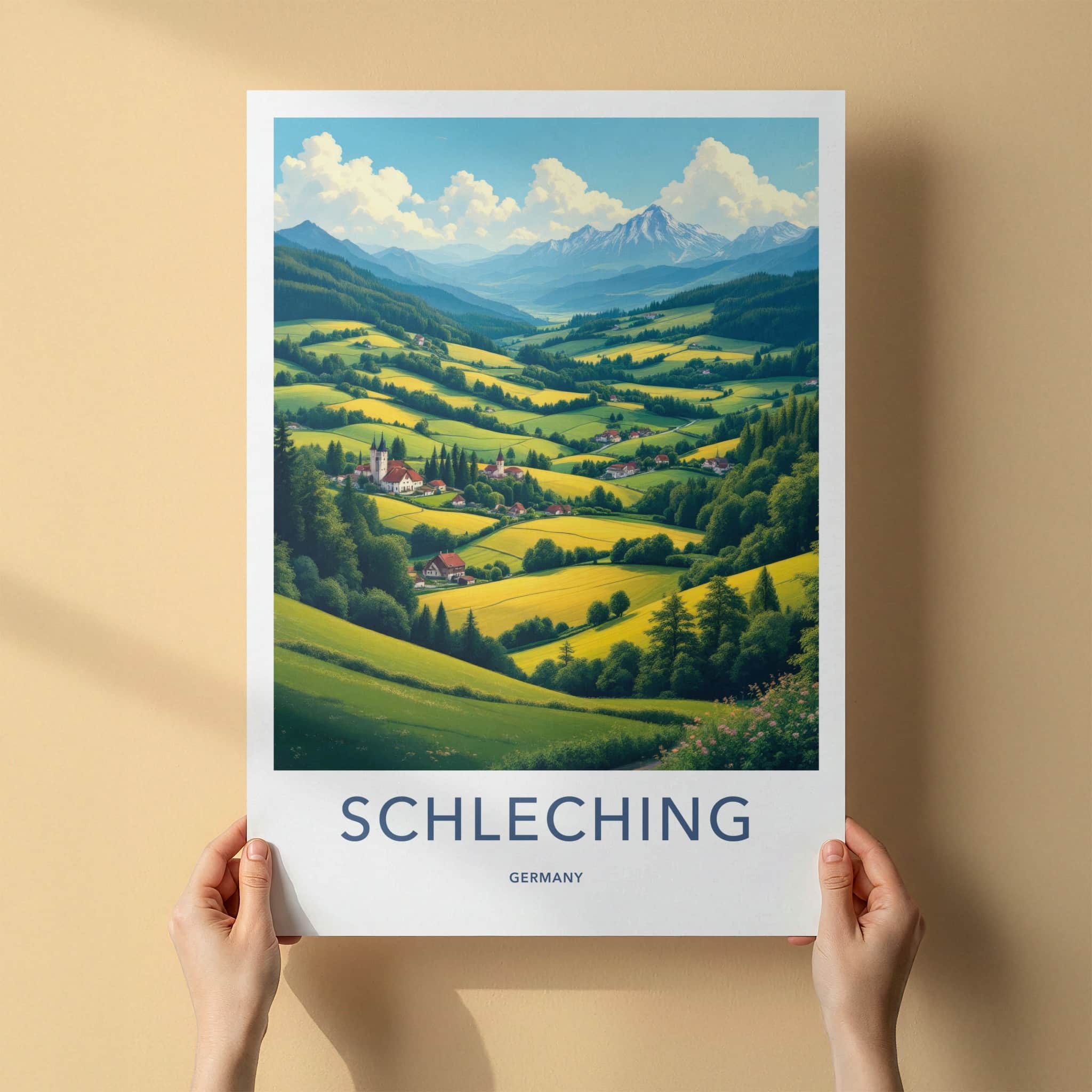 Schleching Poster - Germany Travel Art - Lush Valley Village Home Decor