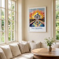 Taj Mahal Poster - India Uttar Pradesh Sunset Reflection Art