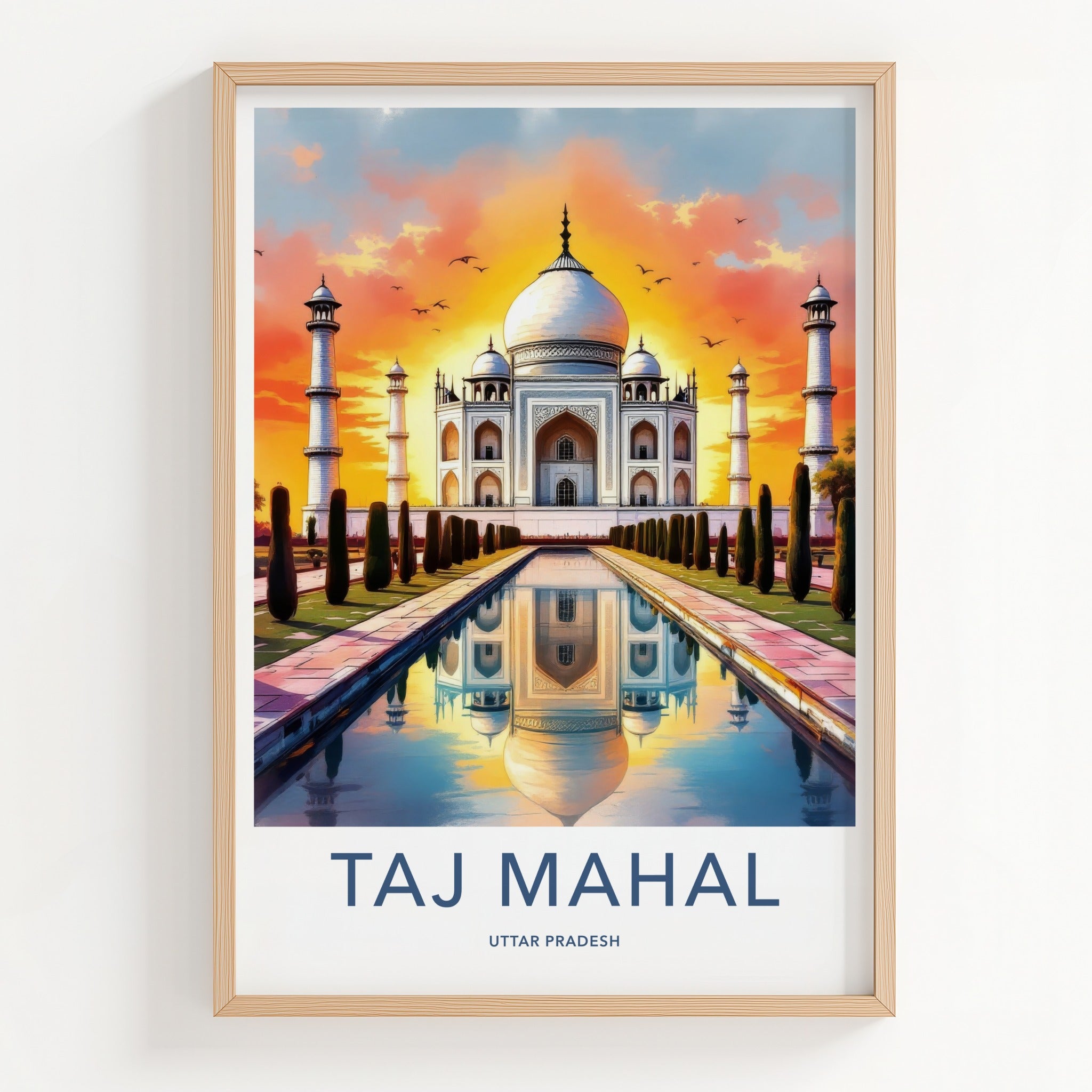Taj Mahal Poster - India Uttar Pradesh Sunset Reflection Art