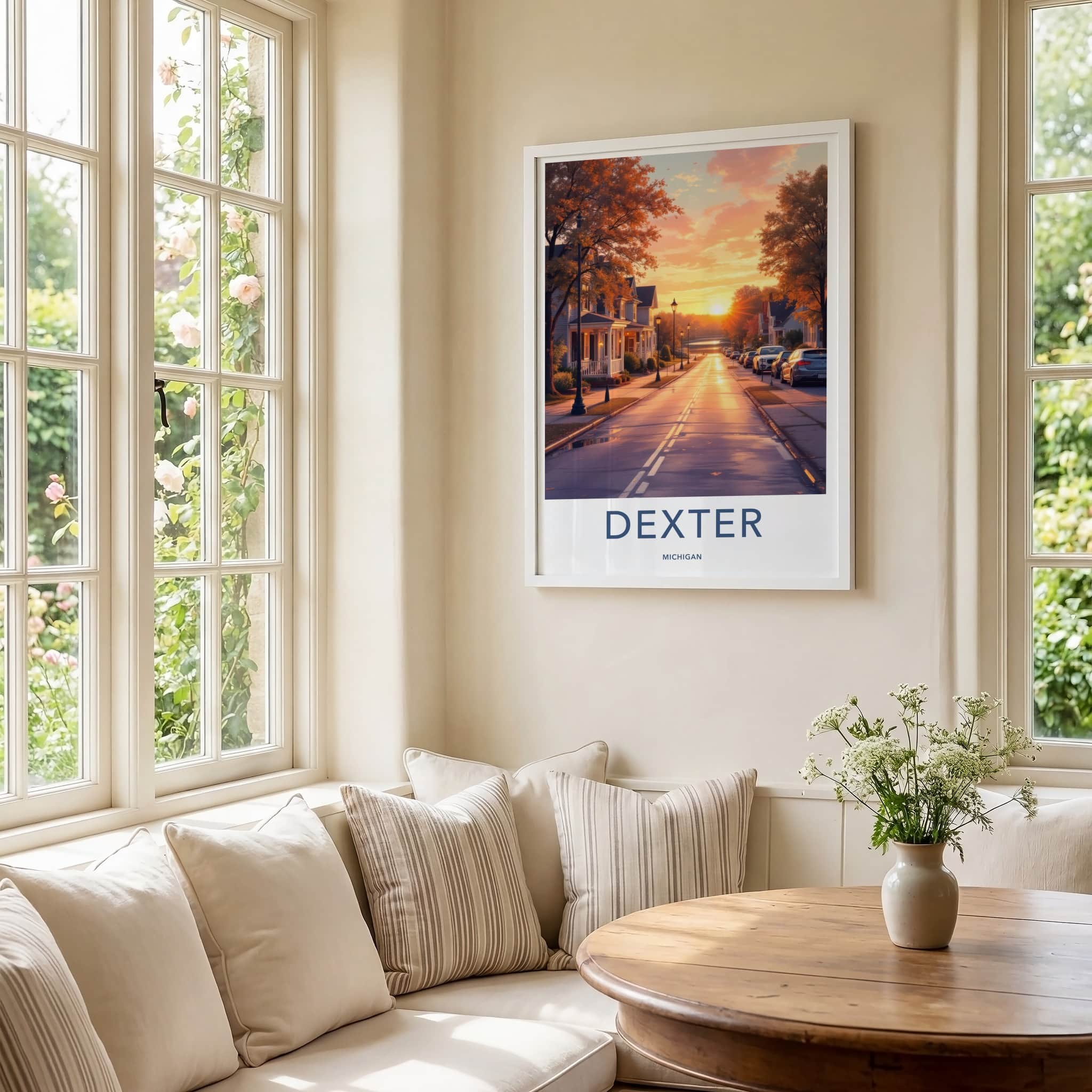 Dexter Poster - Michigan Travel Art - Golden Hour Road Home Decor