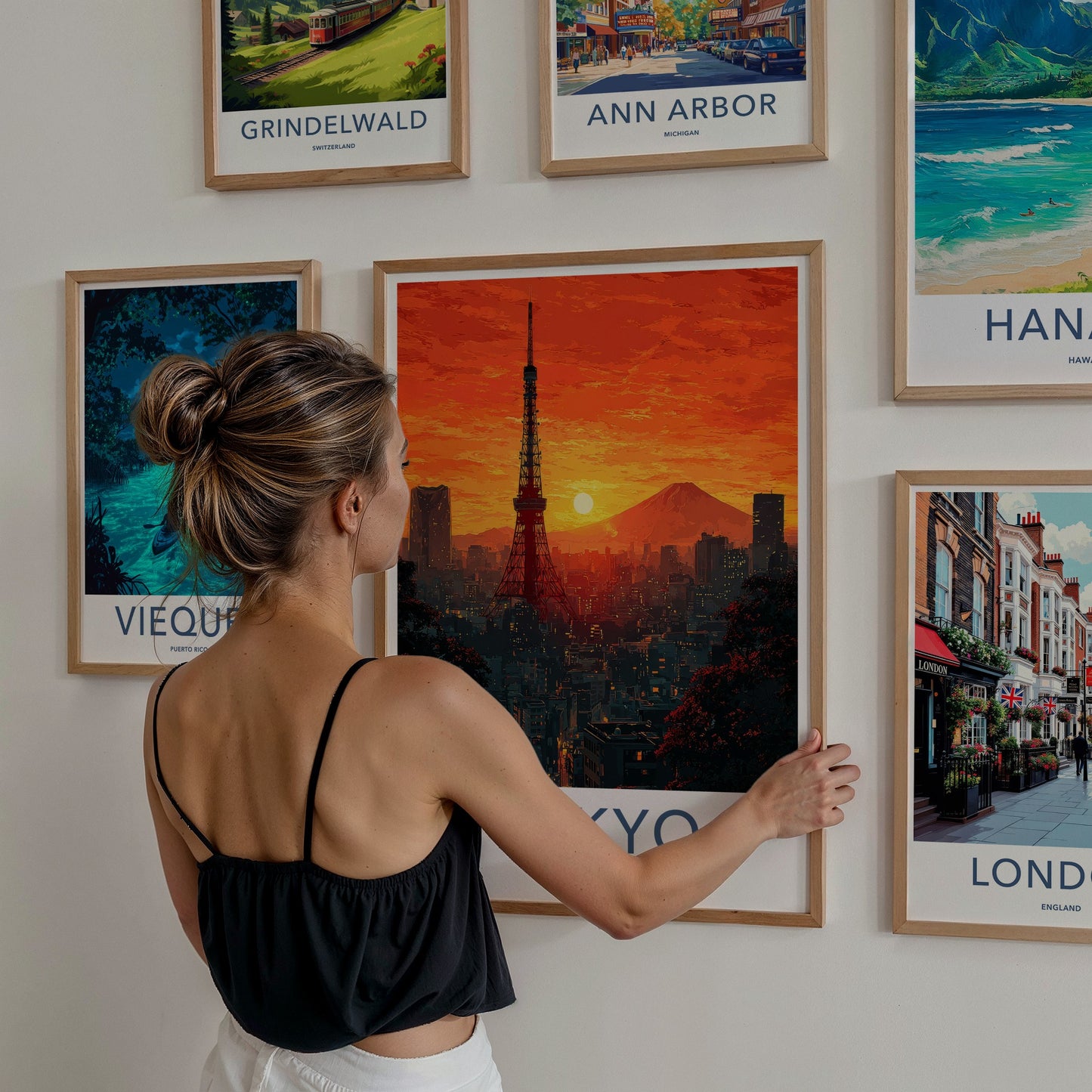 Tokyo Poster Japan Tower Cityscape Mount Fuji Travel Art