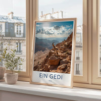 Ein Gedi Poster - Israel Travel Art - Ibex Desert Cliff Home Decor