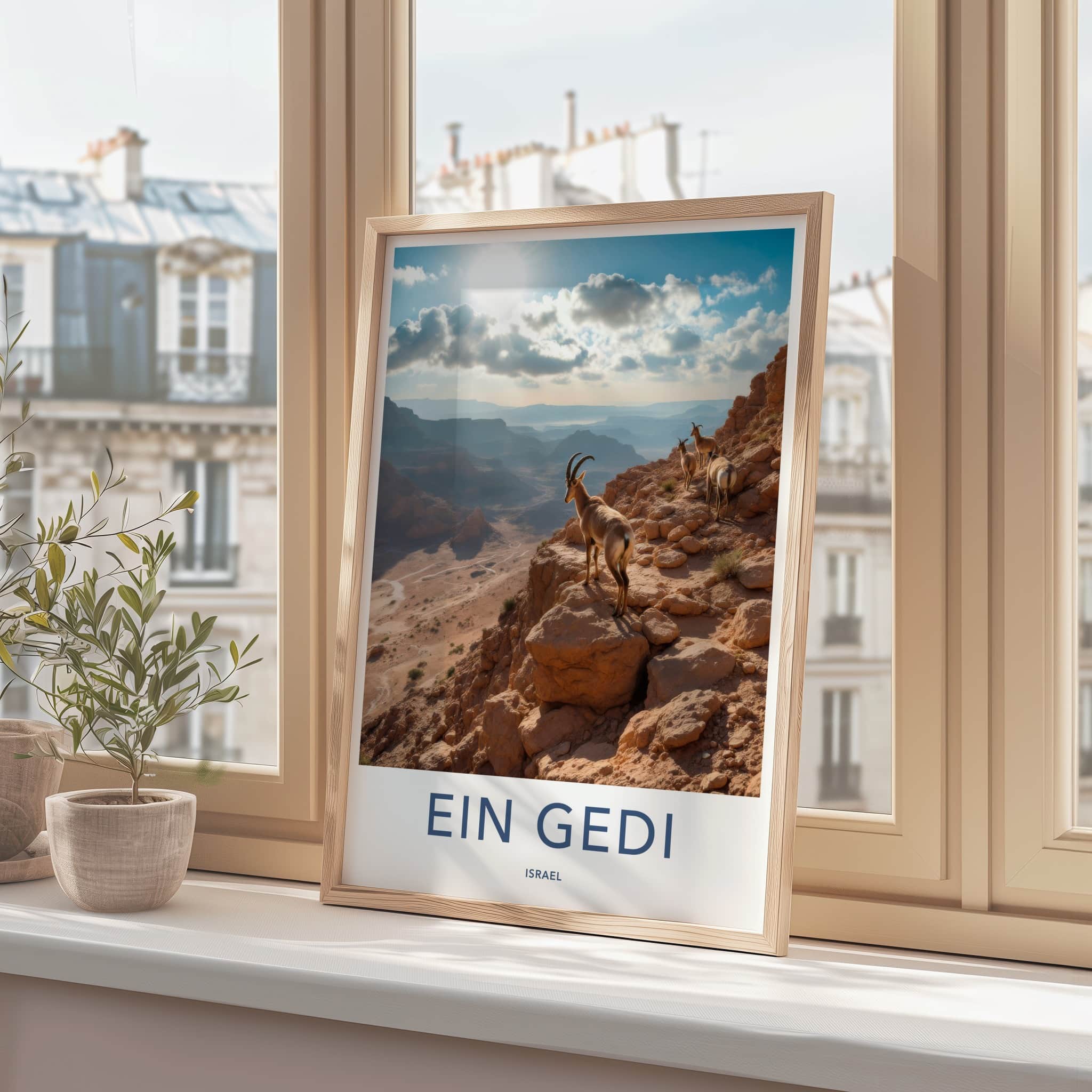 Ein Gedi Poster - Israel Travel Art - Ibex Desert Cliff Home Decor