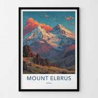 Mount Elbrus Poster - Russia Art Print - Snowy Peaks Clouds Home Decor