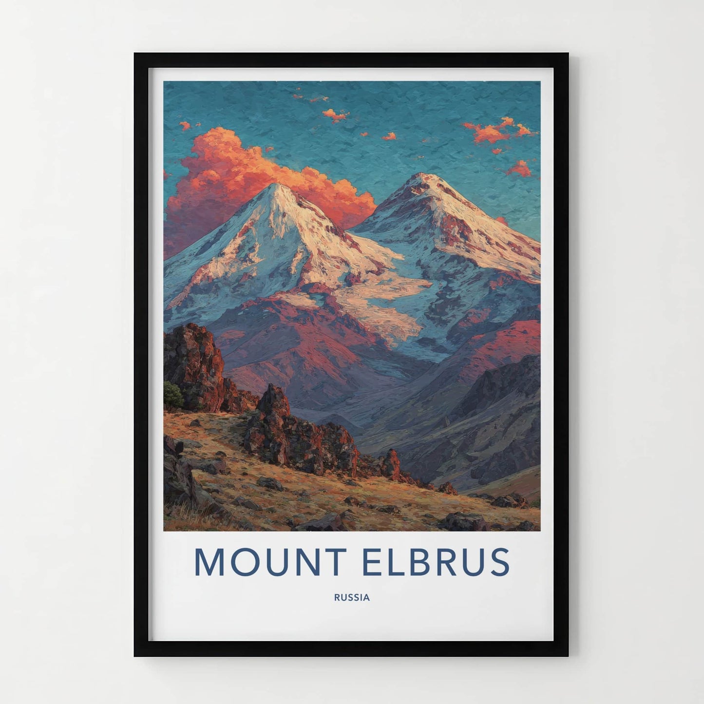 Mount Elbrus Poster - Russia Art Print - Snowy Peaks Clouds Home Decor