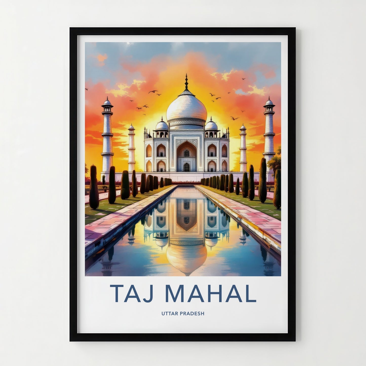 Taj Mahal Poster - India Uttar Pradesh Sunset Reflection Art