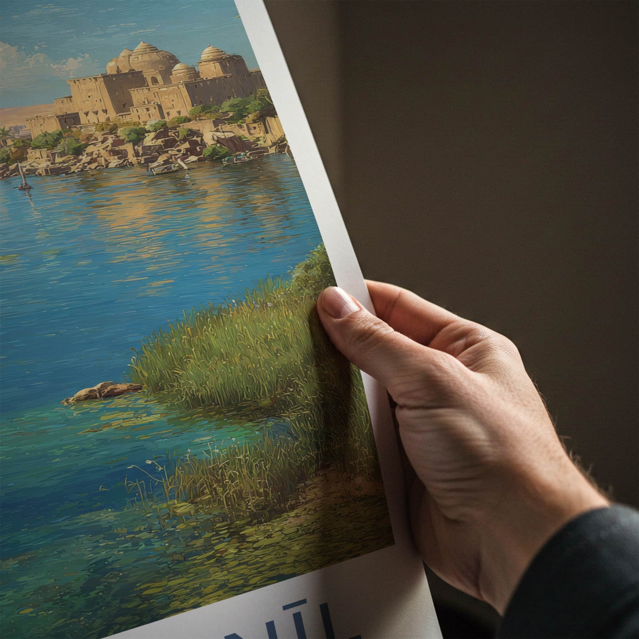 Nile River Poster Egypt Sailboat Riverbank Fort