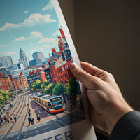 Manchester Poster - England Travel Art - Urban Tram Scene Home Decor