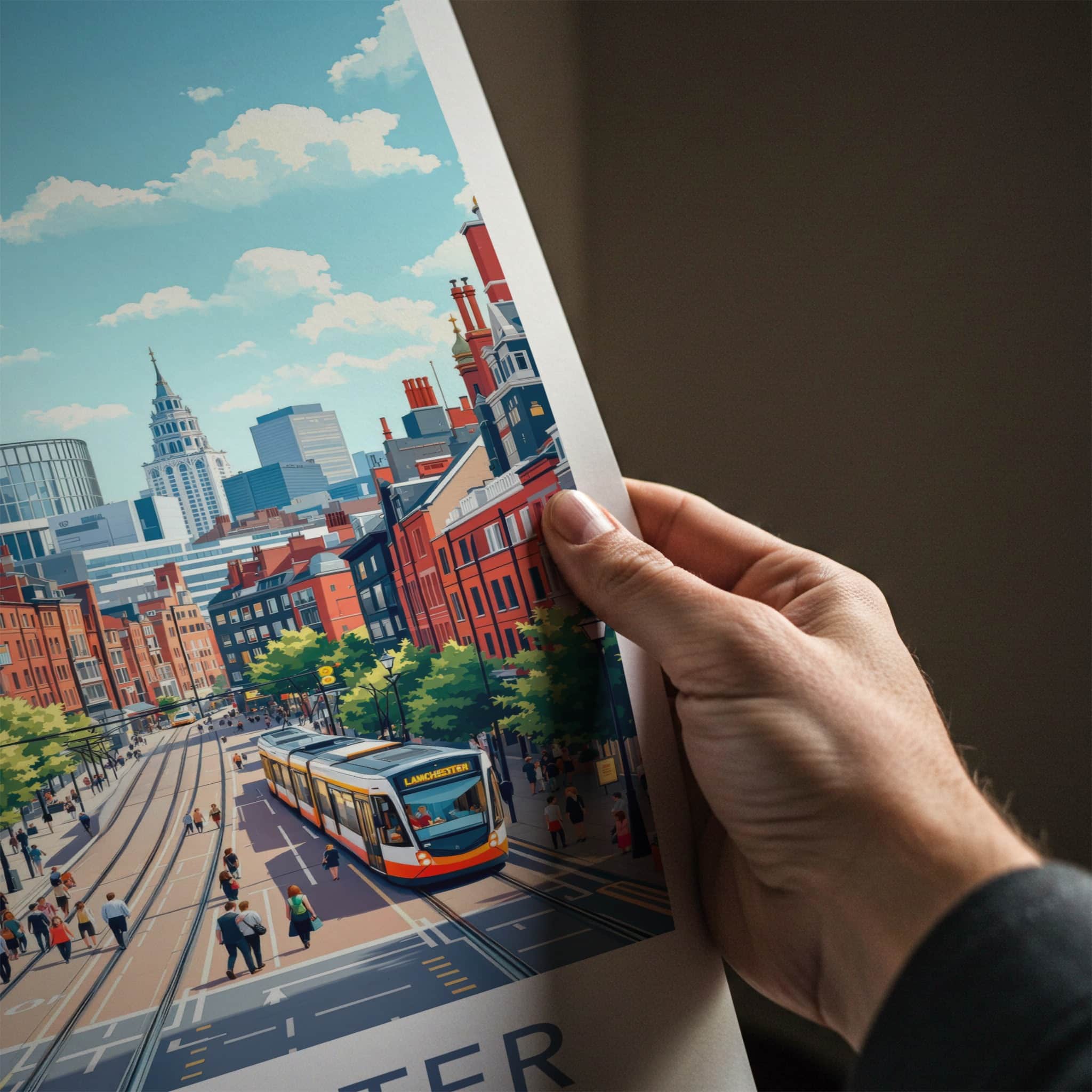 Manchester Poster - England Travel Art - Urban Tram Scene Home Decor