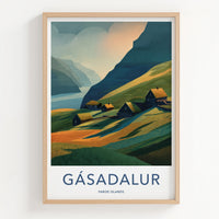 Gasadalur Poster - Faroe Islands Art Print Cliffside Village