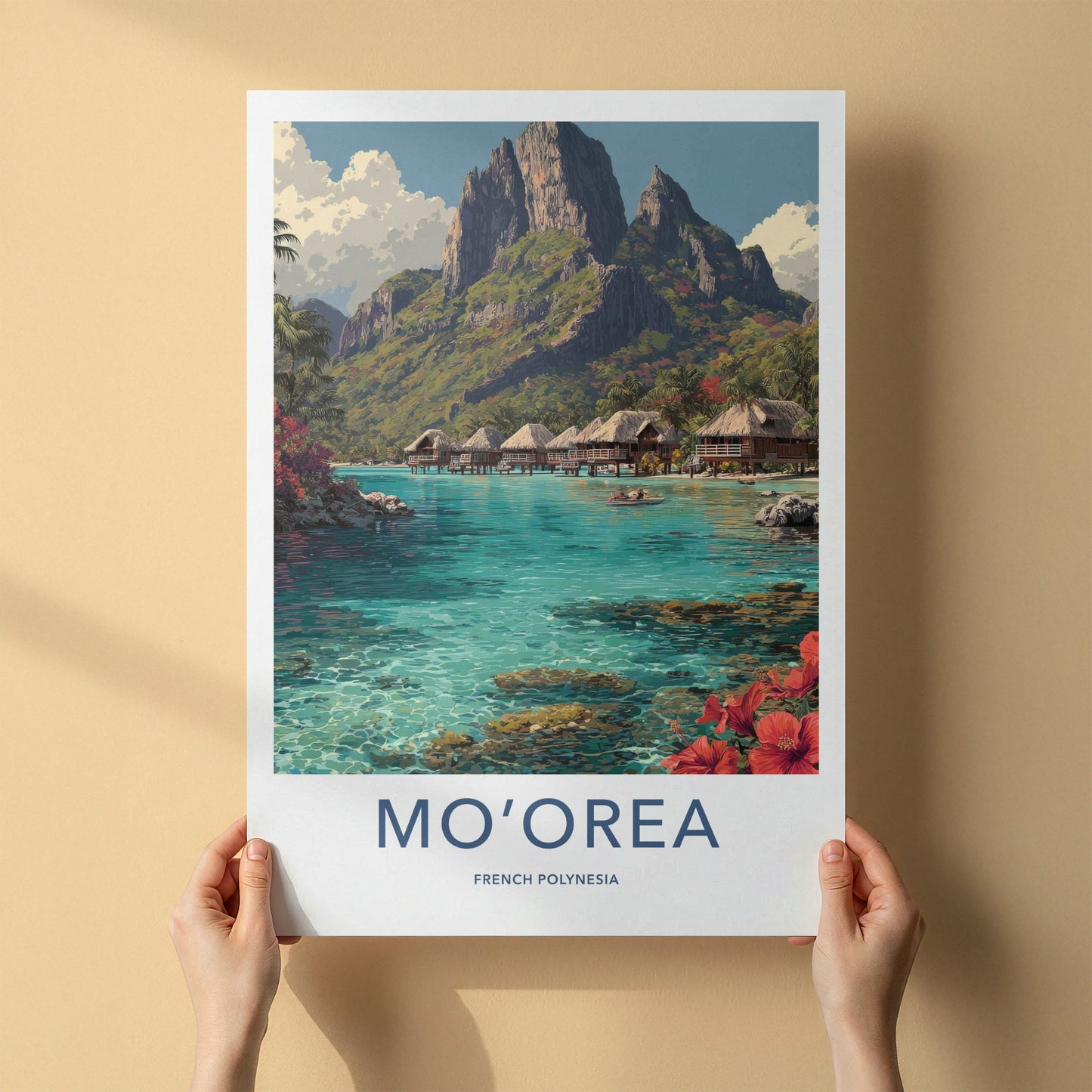 Mo'orea Poster French Polynesia Overwater Bungalows Travel Art