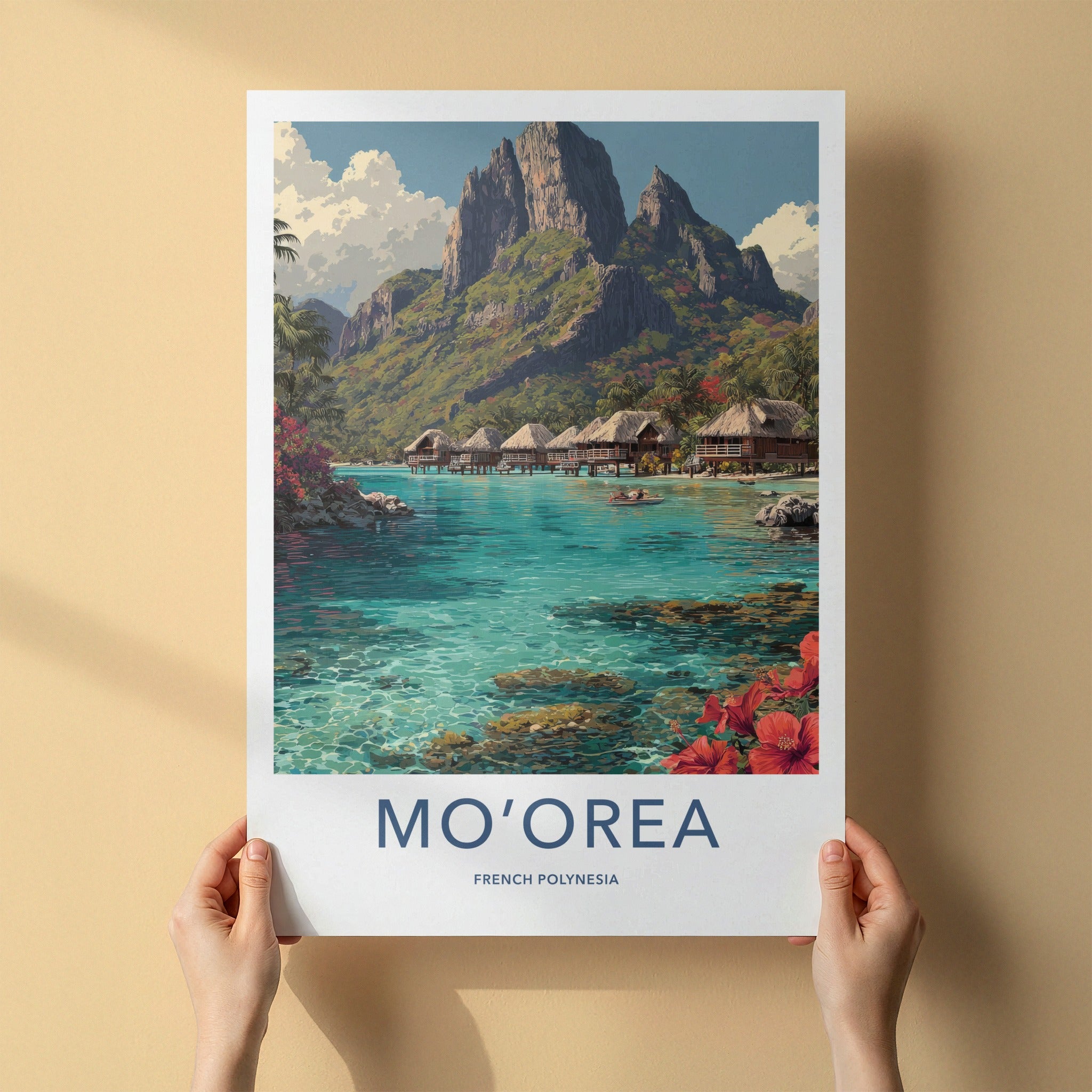 Mo'orea Poster French Polynesia Overwater Bungalows Travel Art