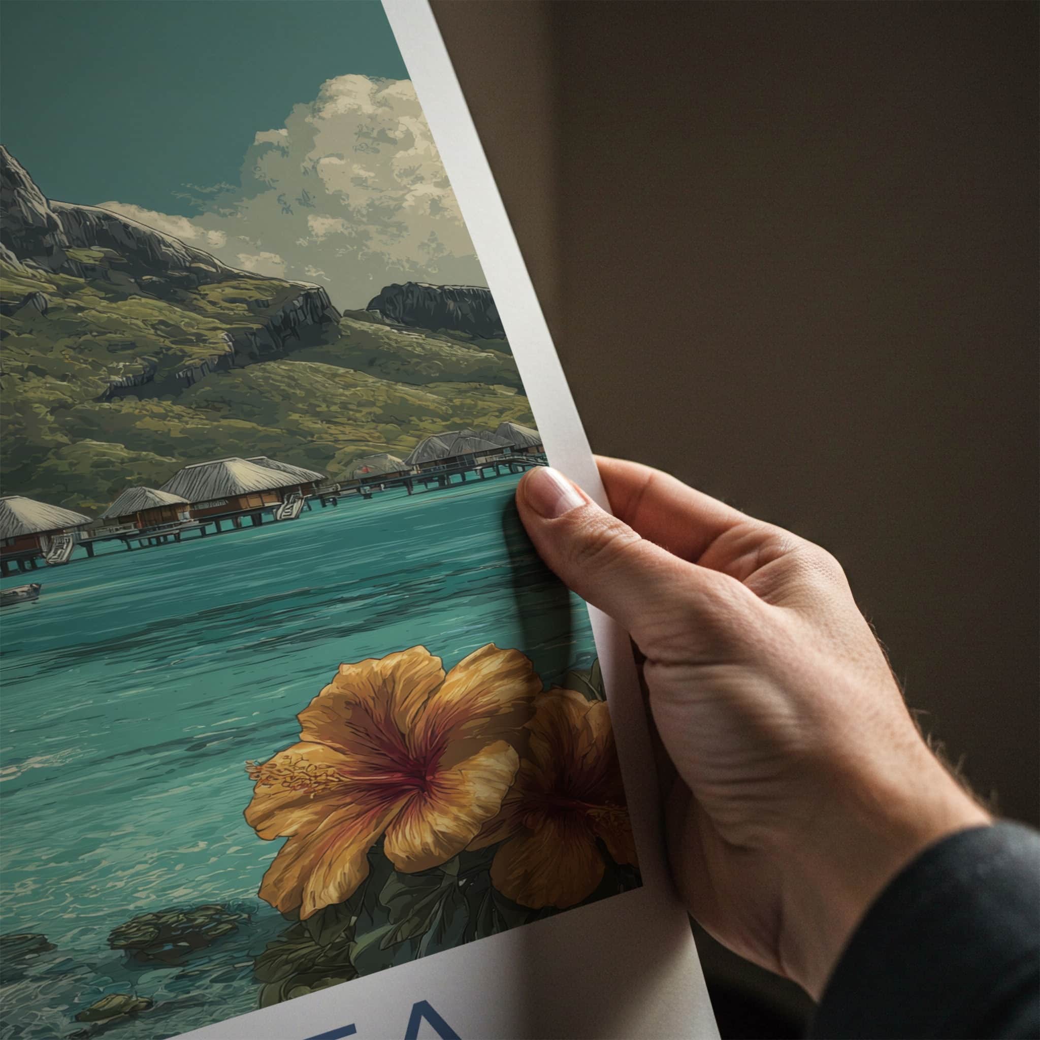 Moorea Poster - French Polynesia Overwater Bungalows Travel Art
