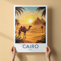 Cairo Poster - Egypt Travel Print - Desert Pyramids Camel Home Decor