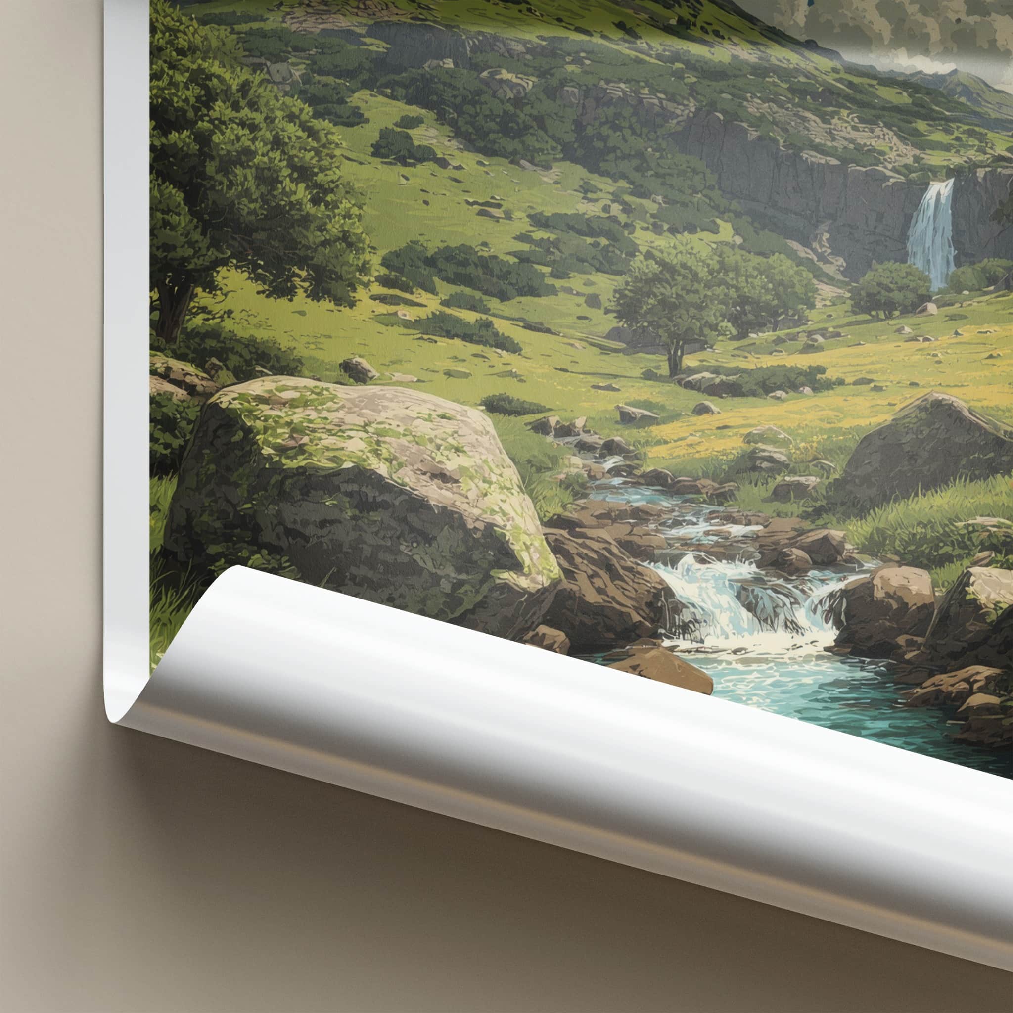 Botev Peak Poster - Bulgaria Hillside River Waterfall