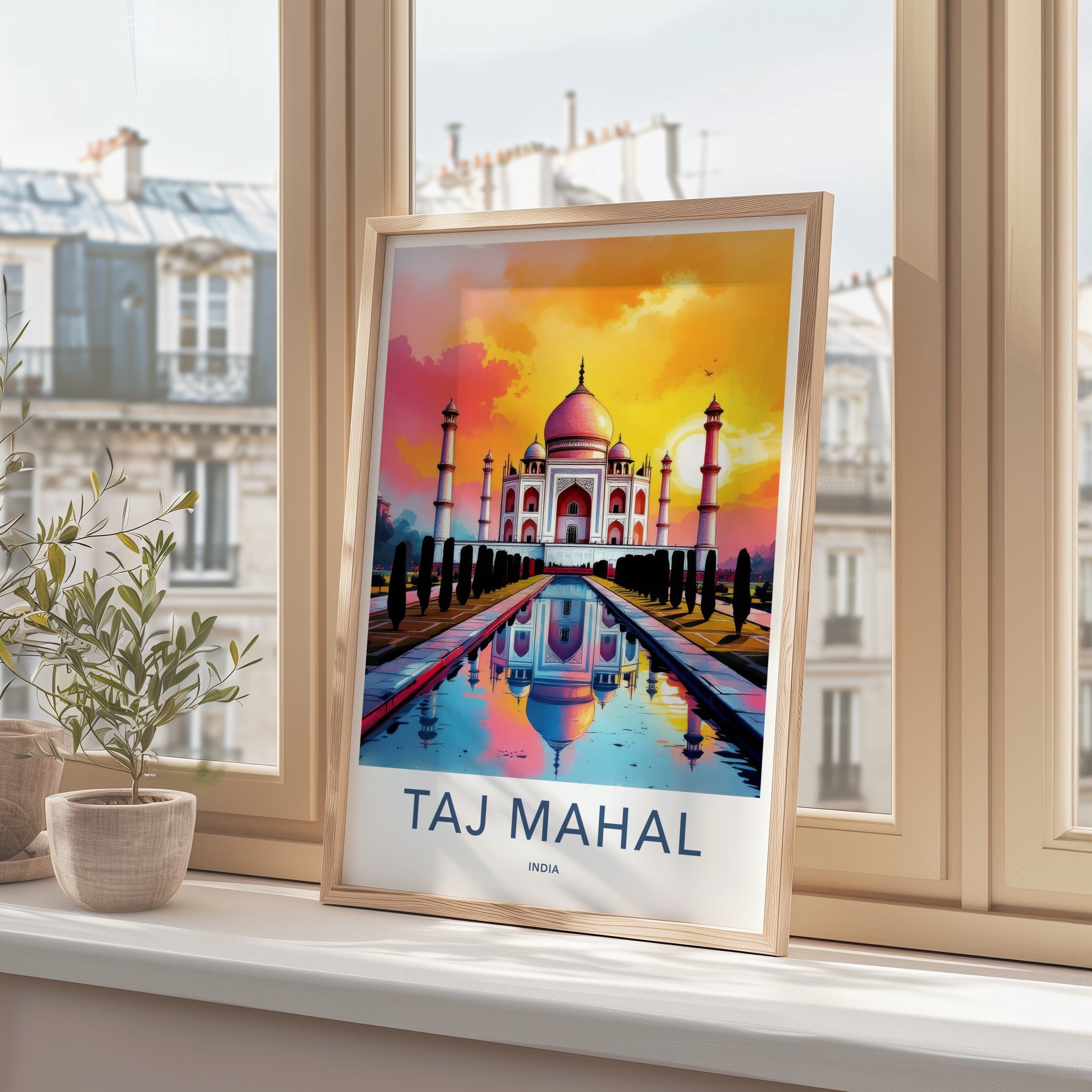 Taj Mahal Poster - India Sunset Palace Reflection Fine Art