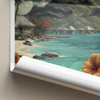 Moorea Poster - French Polynesia Overwater Bungalows Travel Art