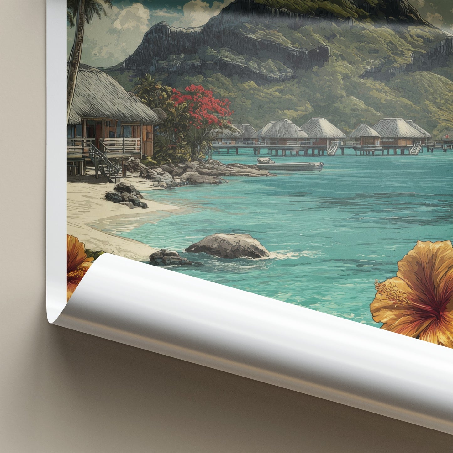 Moorea Poster - French Polynesia Overwater Bungalows Travel Art