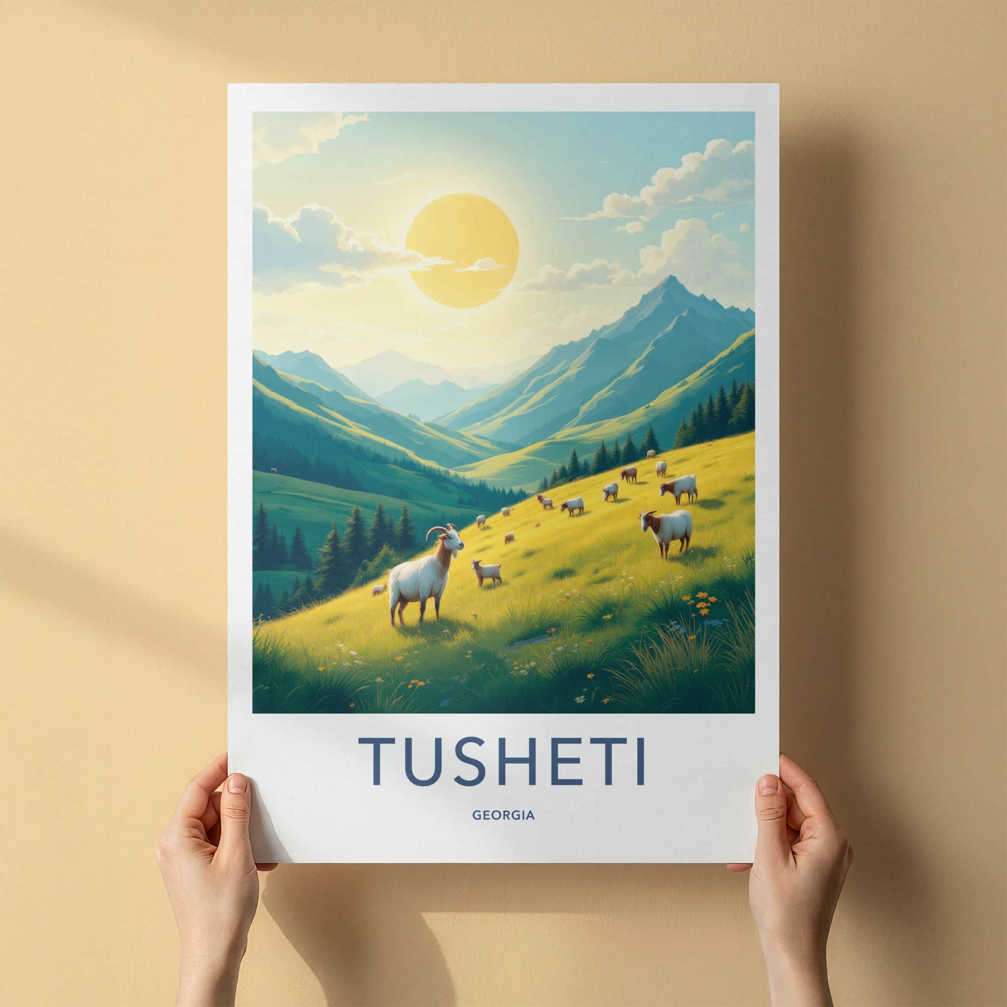 Tusheti Poster - Georgia Travel Art - Goats Sunny Hills Home Decor